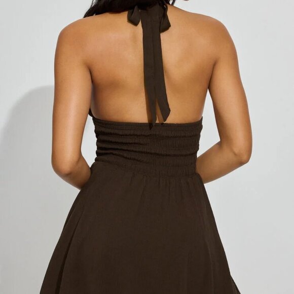NWT Armadillo Brown Halter Smocked Romper Dress - Picture 4 of 5